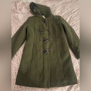 L.L. Bean Forest Green Hooded Toggle Trench Coat